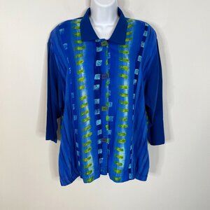Vintage 90s ART TO WEAR Top Jacket Women Medium Blue Maximalist Abstract Pockets